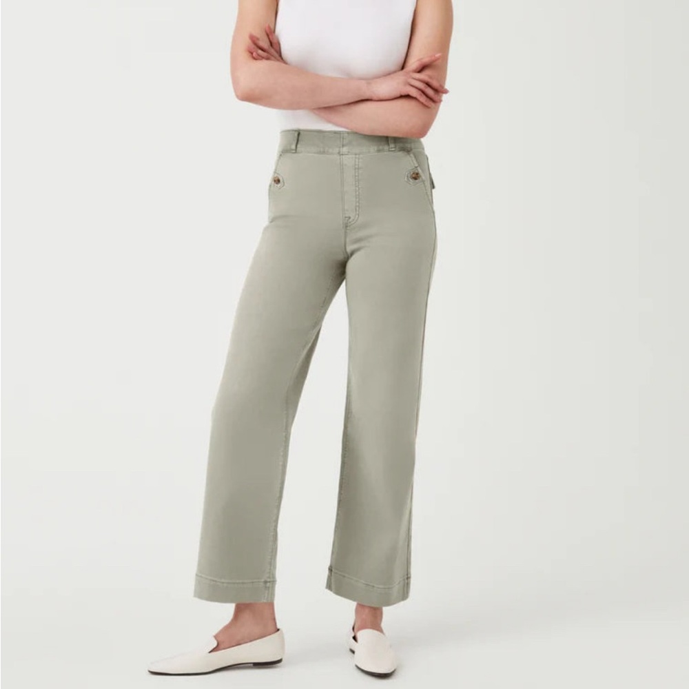 NWOT Spanx Petite Stretch Twill Cropped Wide Leg Pant in Soft Sage